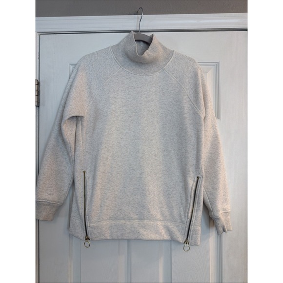 Athleta Tops - Athleta XS Cozy Karma Side Zip Funnel Neck Sweatshirt Off White‎ Fleece Lined